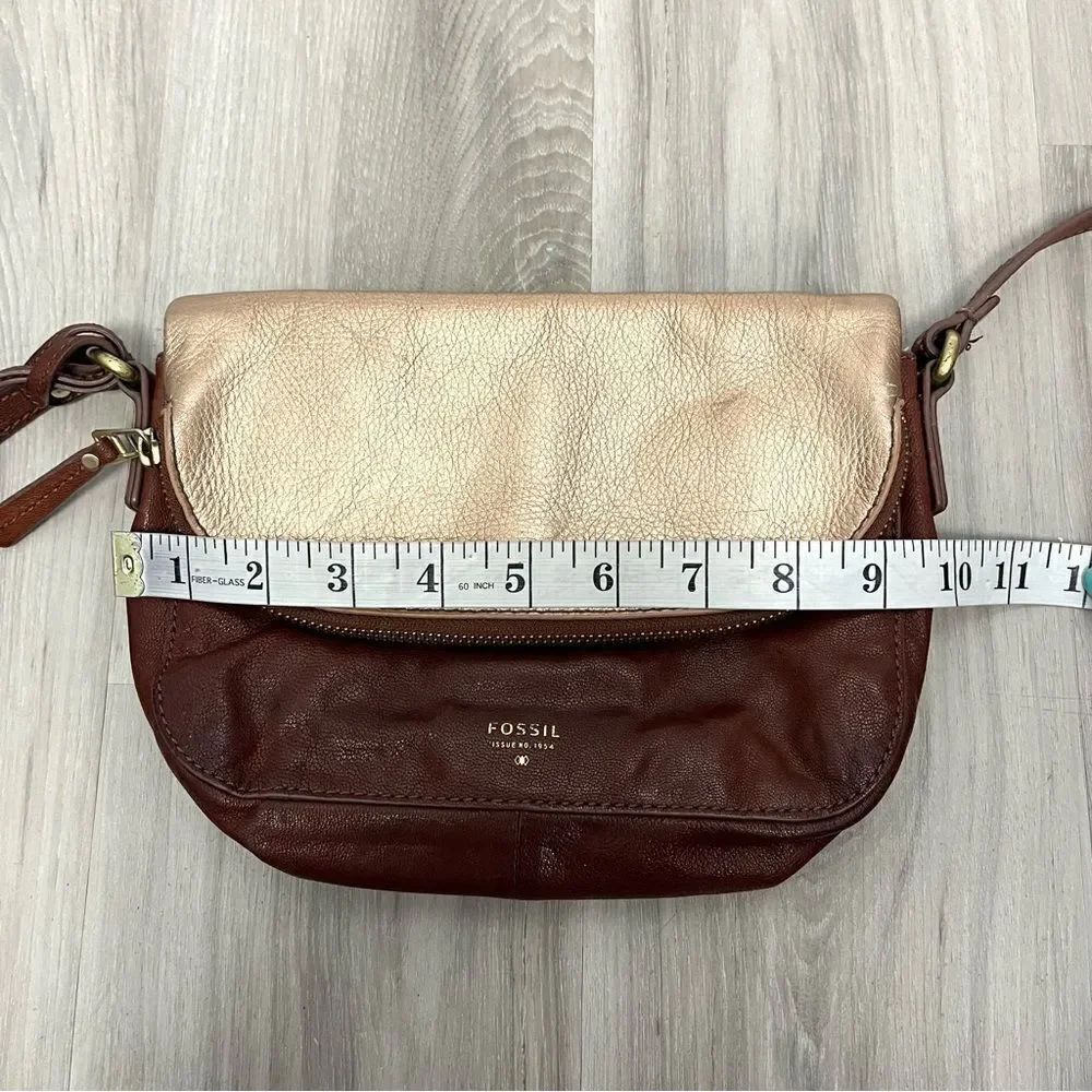 Fossil Purse Women’s Preston Brown & Gold‎ Leather Snap Fold-Over Flap Crossbody
